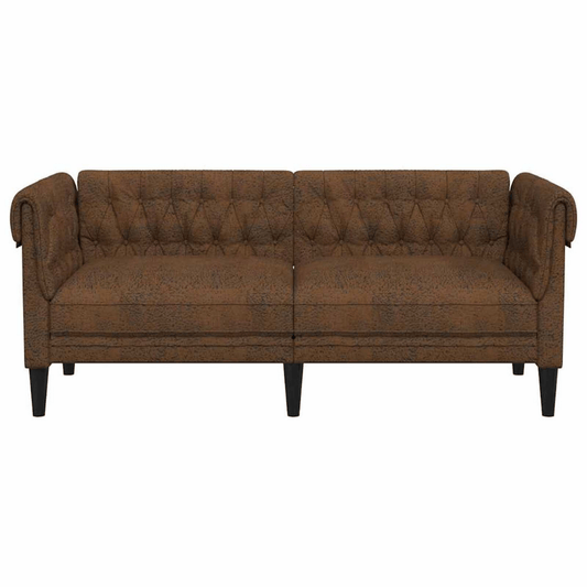 Elegant Brown Chesterfield Sofa – 100% Polyester Fabric, Plywood & Solid Wood Frame