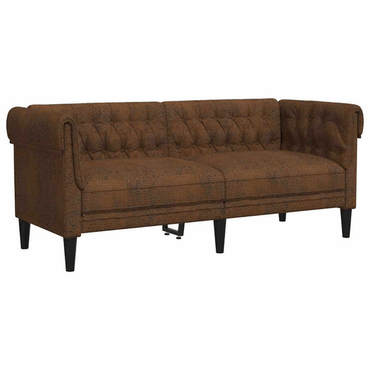 Elegant Brown Chesterfield Sofa – 100% Polyester Fabric, Plywood & Solid Wood Frame
